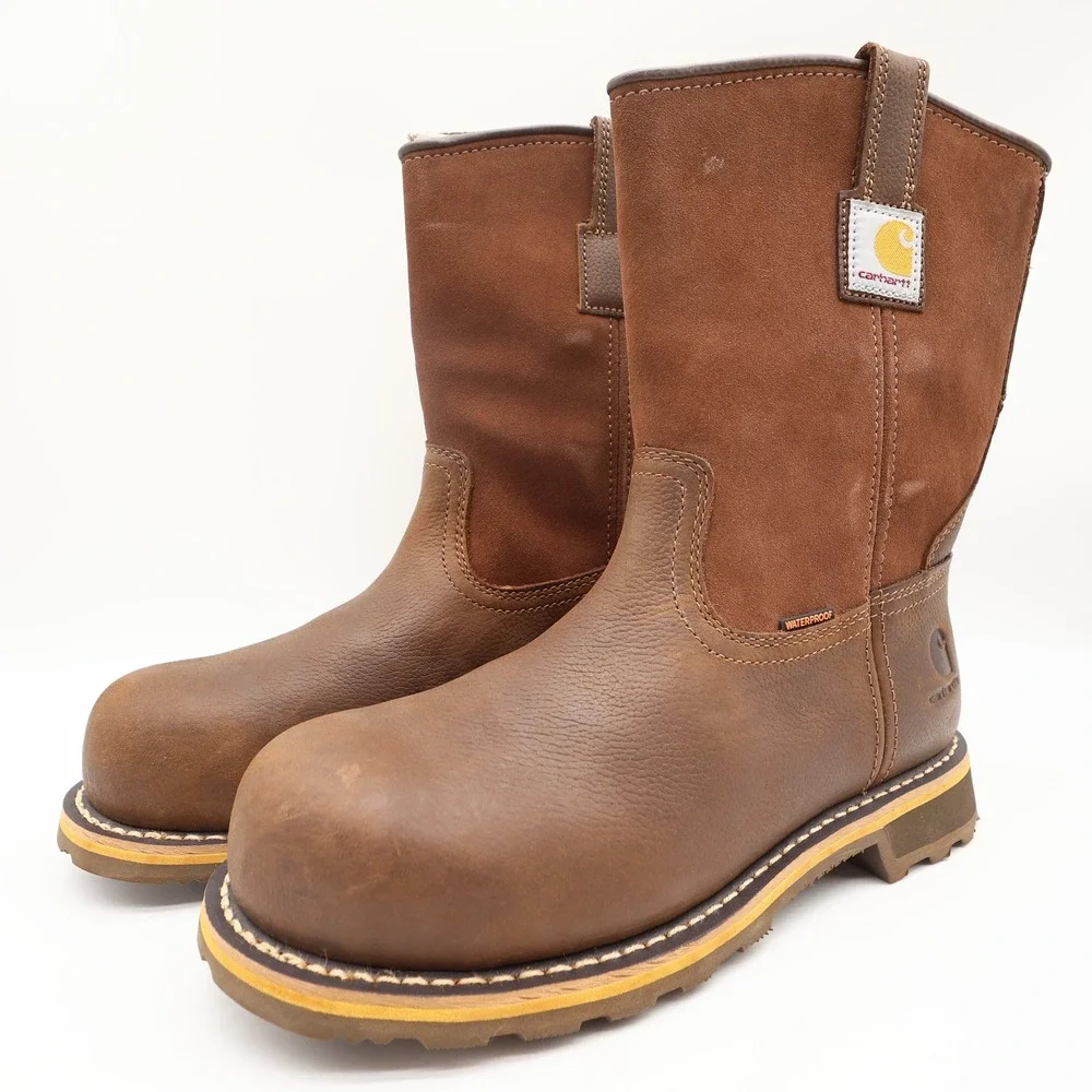 Carhartt Work Boots Mens 9 M Brown Leather Pull-On Waterproof CMP1453 NIB